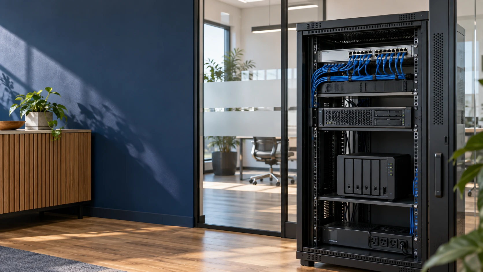 Server und Netzwerktechnik in einem modernen Büro