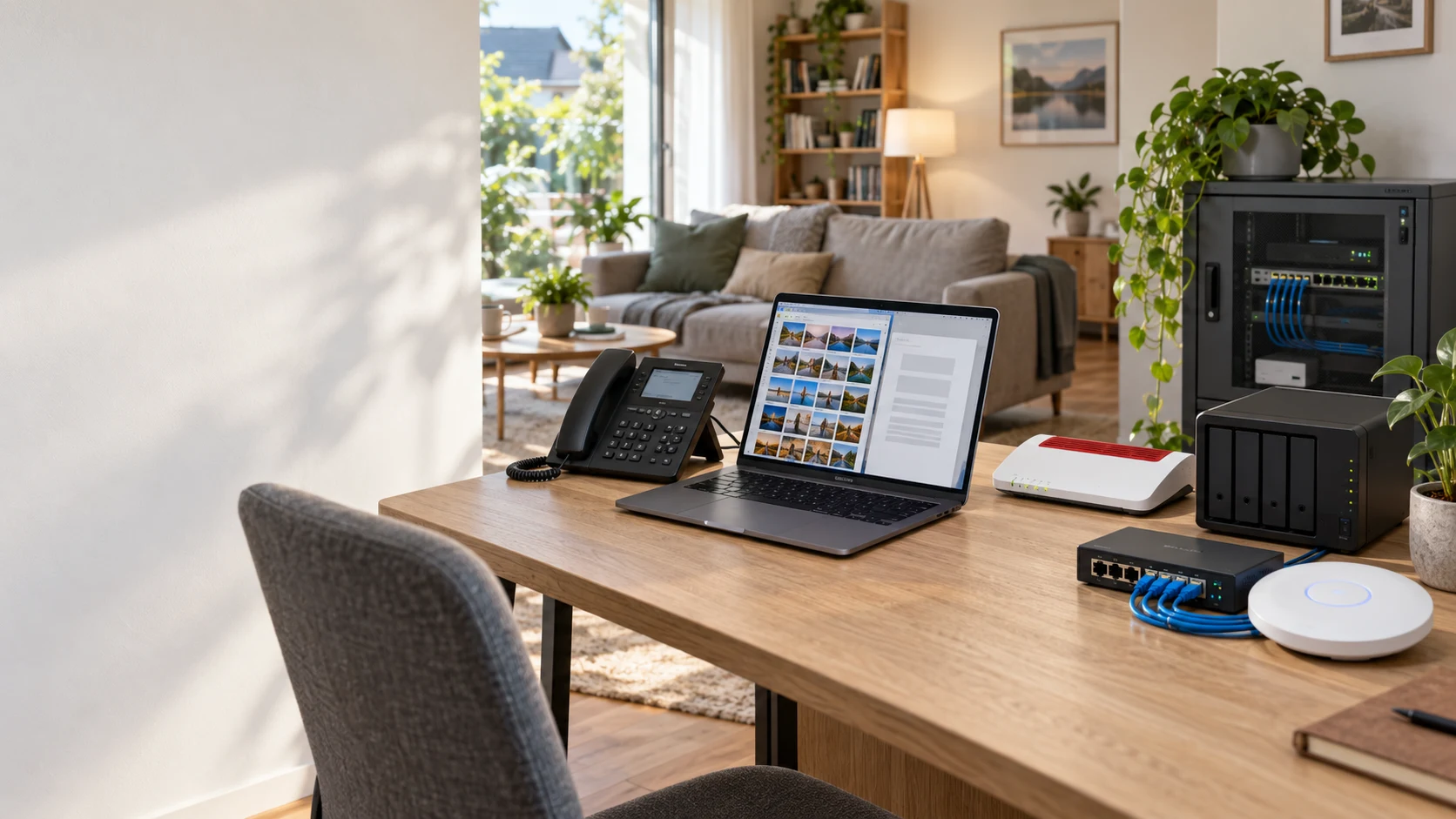 Vernetztes Büro mit NAS, Netzwerk und IP-Telefon